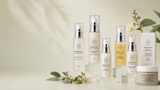 Bubble Clinic Australian Native Botanicals skincare collection with seven real products