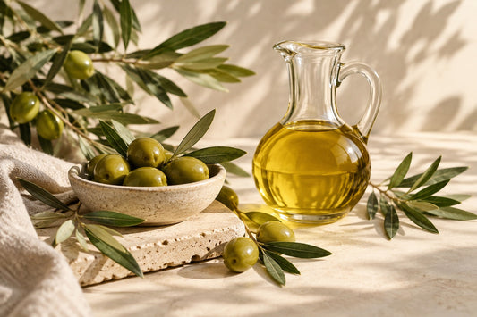 Pure olive oil with green olives and olive leaves for Bubble Clinic Castile soap guide