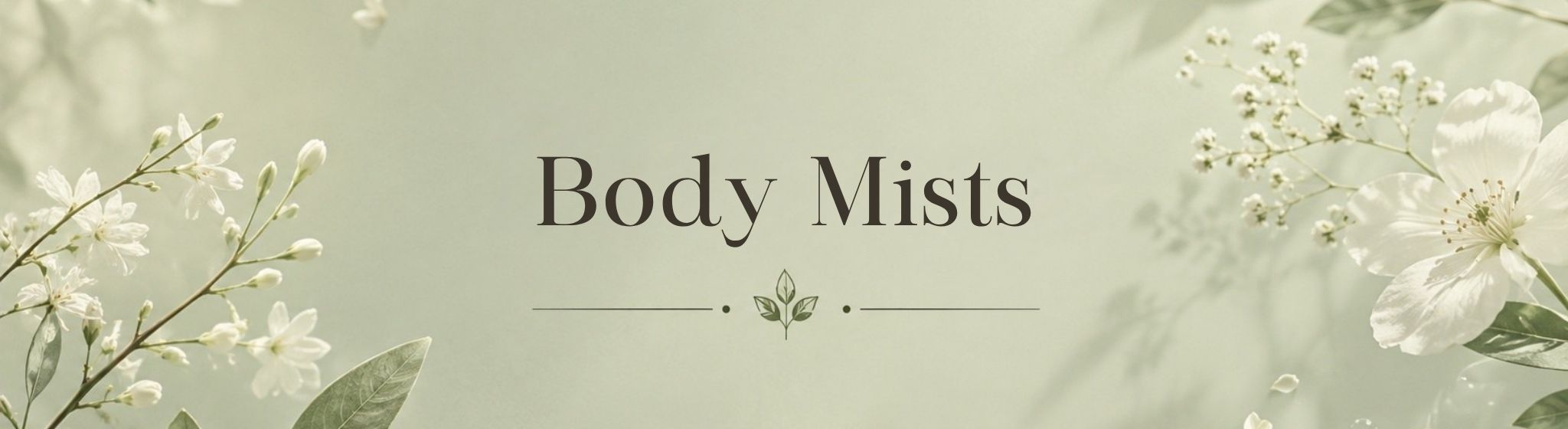 Body mist collection in Australia with lightweight fruity and floral fragrance sprays on a muted sage background
