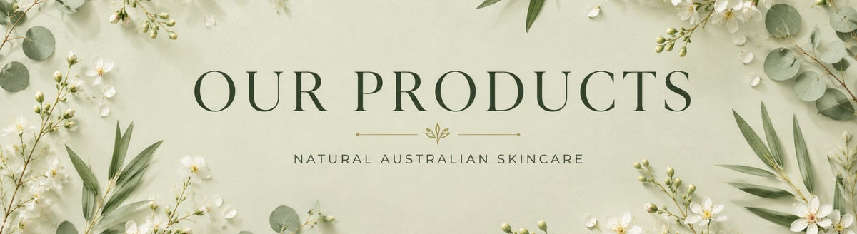 all products collection banner on muted sage background with florals and botanicals.