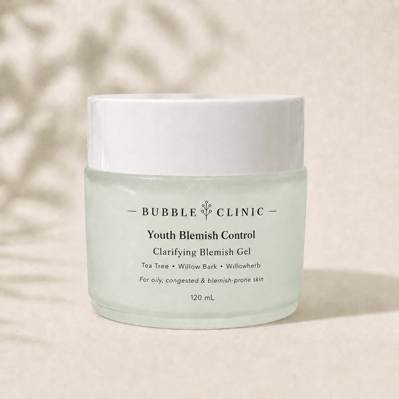 Bubble Clinic Clarifying Blemish Gel with tea tree and willow bark, 120 mL spot treatment for oily blemish-prone skin