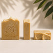 Handmade emu oil sulphur MSM soap shown from front side and top views