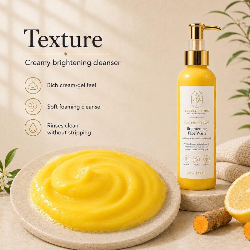 Creamy brightening cleanser texture for vitamin C turmeric face wash with soft foaming cleanse