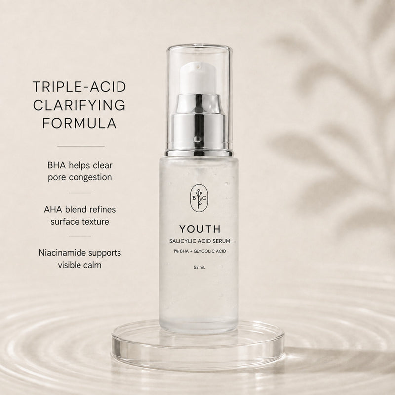 Glycolic acid exfoliating serum with BHA and niacinamide for clearer-looking skin texture