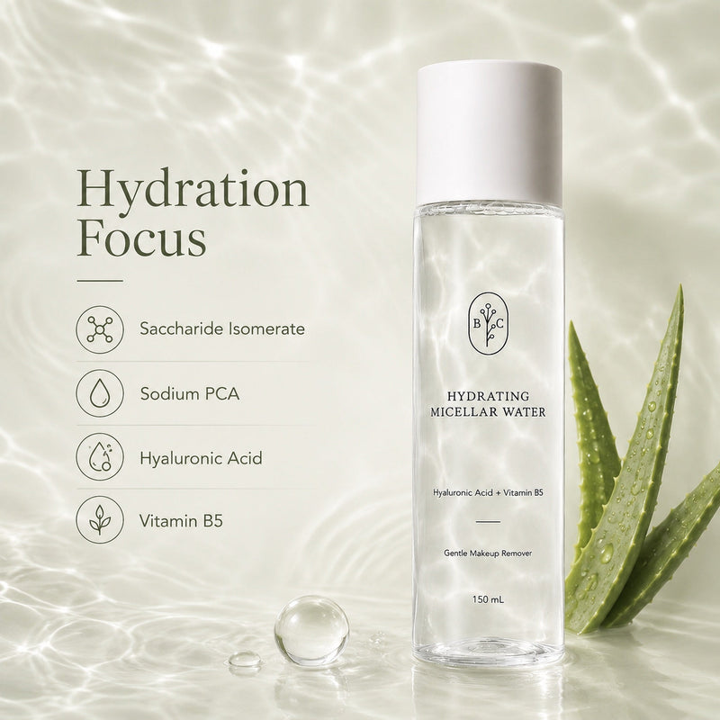 Hydrating micellar cleanser with Saccharide Isomerate Sodium PCA hyaluronic acid and vitamin B5