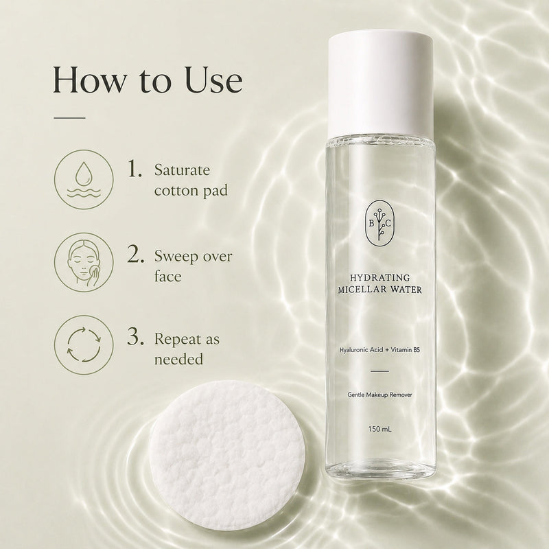 How to use micellar water face cleanser with a cotton pad