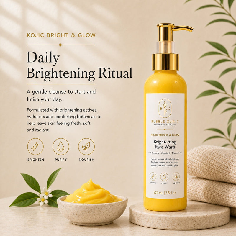 Daily brightening face wash ritual with vitamin C, turmeric and kojic acid cleanser
