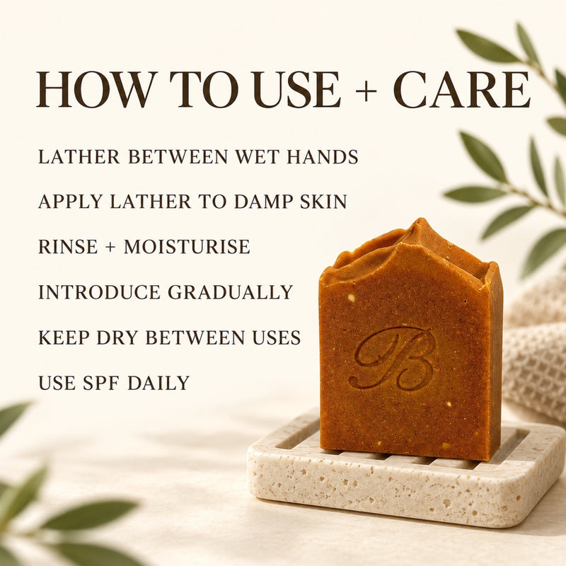 How to use and care for Bubble Clinic 2% kojic acid turmeric and carrot soap bar