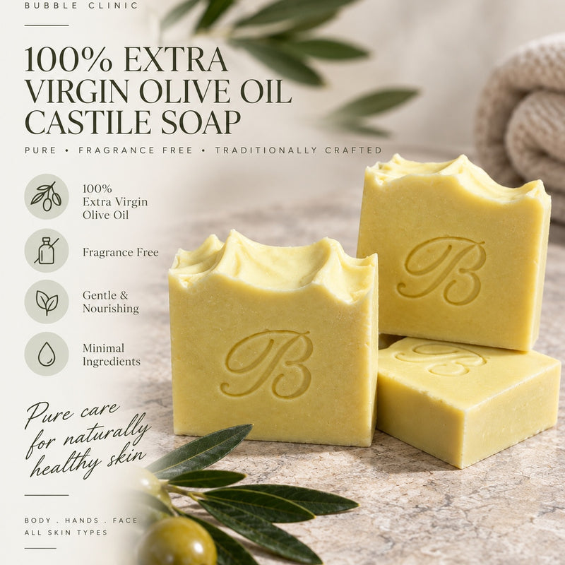 Fragrance-free Castile soap made with 100% extra virgin olive oil for everyday cleansing
