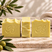 Traditional 100% extra virgin olive oil Castile soap shown front and side views