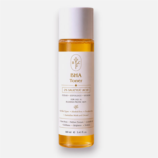 Bubble Clinic 2% Salicylic Acid Toner Australia BHA pore exfoliant 160 mL front-facing bottle for oily and blemish-prone skin