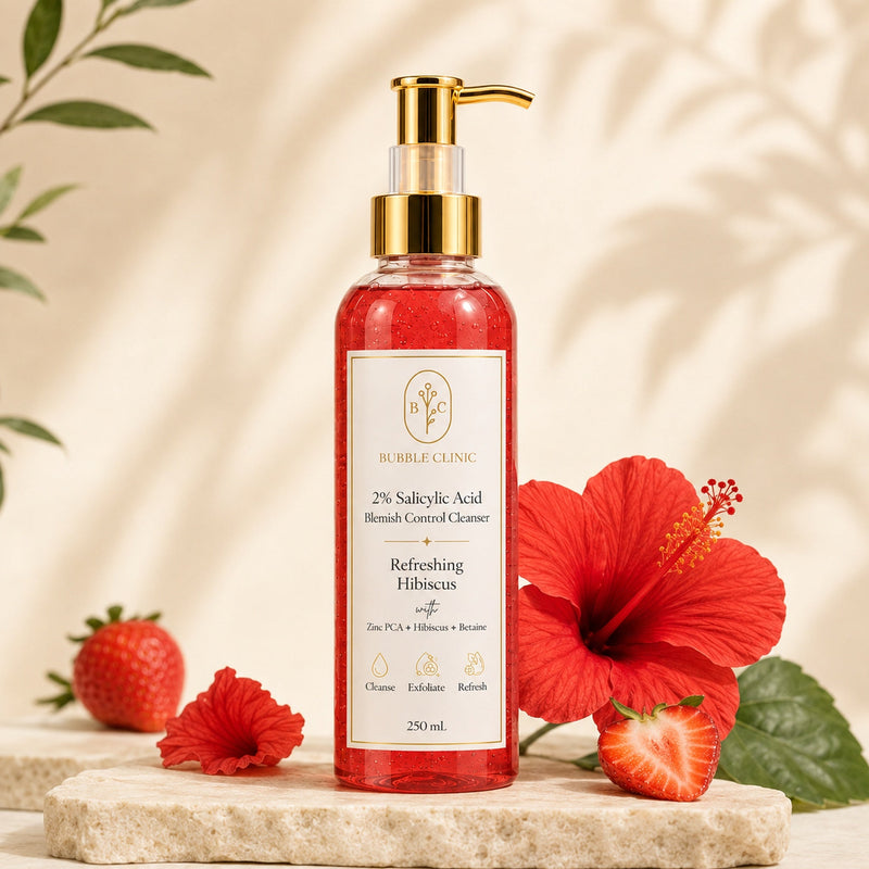 Refreshing Hibiscus 2% salicylic acid cleanser and BHA face wash for oily congested blemish-prone skin with hibiscus, strawberry and Zinc PCA