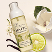 Fine mist spray bottle, translucent to reveal premium quality body spray with floral fruity essential oils with images of botanicals and fruit to highlight the natural ingredients in the  body spray.