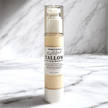 Tallow anti-aging Skincare bottle labeled 'Tallow' with squalane, peptides, bisabolol and niacinamide on a marble background representing natural Australian Skincare.