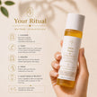 Bubble Clinic BHA Toner skincare ritual infographic featuring 2% Salicylic Acid with a hand holding the toner bottle and a step-by-step routine including cleanse, tone, absorb, treat and moisturise for oily and blemish-prone skin.