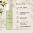 Acne toner for oily skin key benefits including clarifying, microbiome friendly, soothing and lightweight skin care