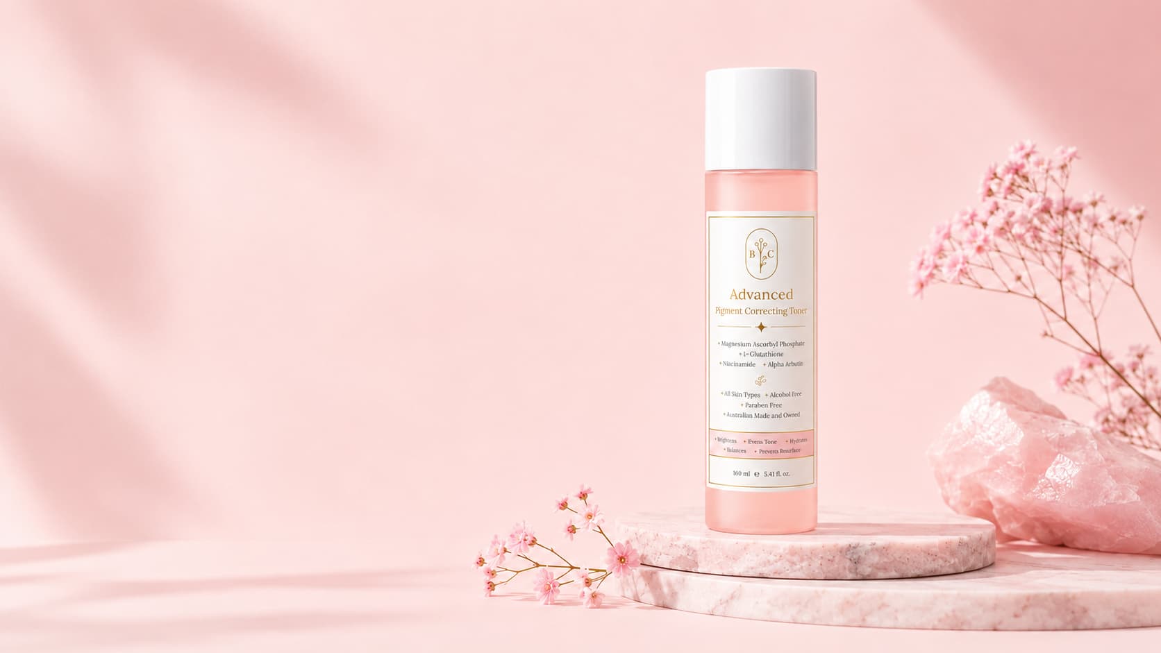 Bubble Clinic Advanced Pigment Correcting Toner – Australian-made brightening toner with niacinamide, alpha arbutin, glutathione and vitamin C for radiant-looking skin.