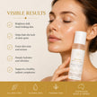 Hydrating brightening toner benefits infographic details designed to visibly improve uneven skin tone while supporting healthy, radiant-looking skin with daily use.