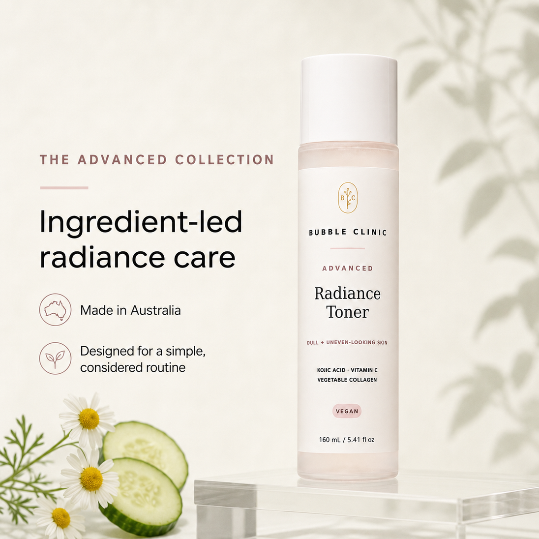 Advanced Radiance Toner individual product story and Australian-made positioning