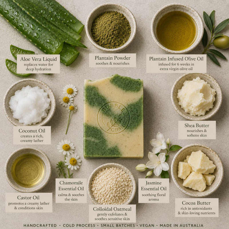 Aloe Vera and Plantain Soap with its botanical ingredients