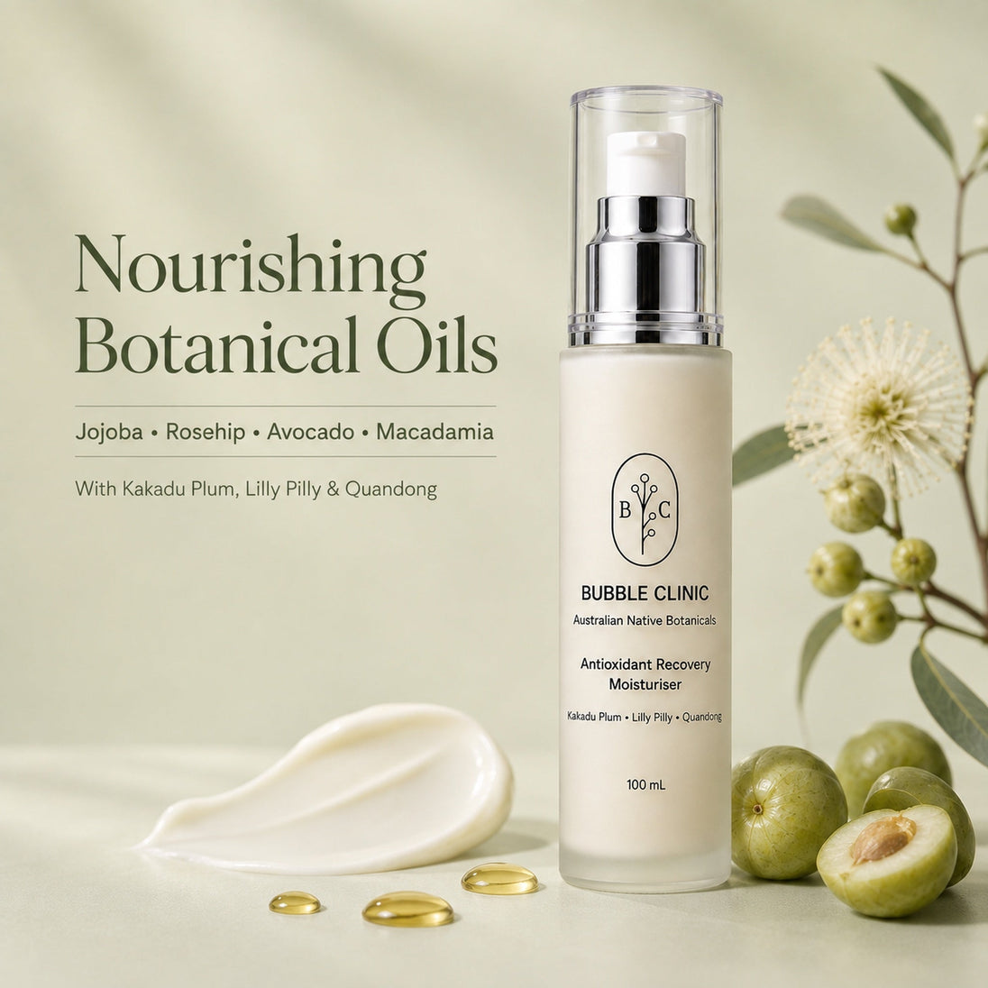 Antioxidant Recovery Moisturiser with jojoba, rosehip, avocado and macadamia oils plus Kakadu Plum, Lilly Pilly and Quandong