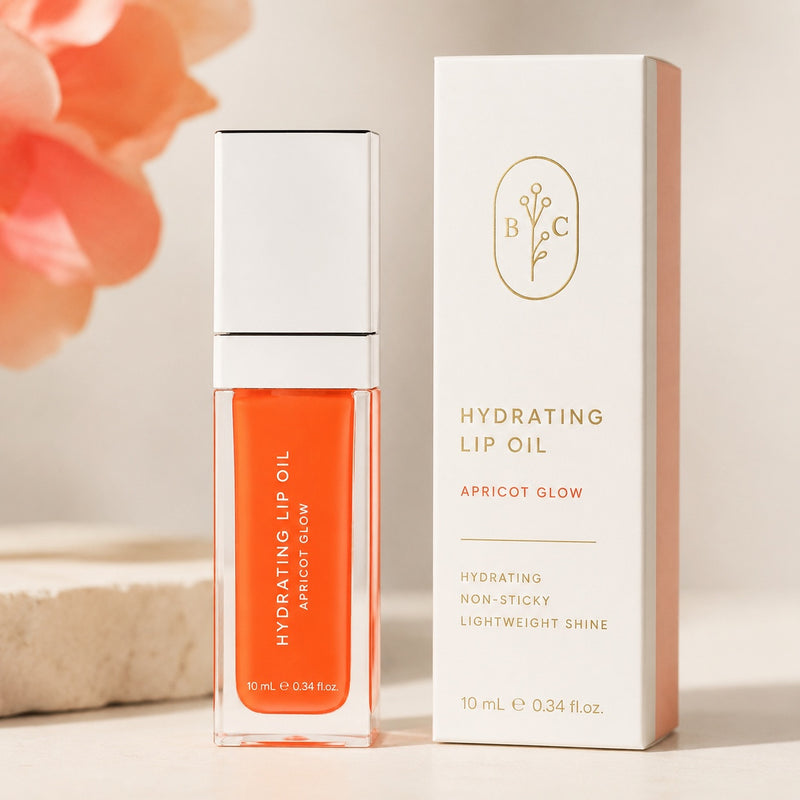 Bubble Clinic Apricot Glow hydrating lip oil 10 mL with lightweight non-sticky shine