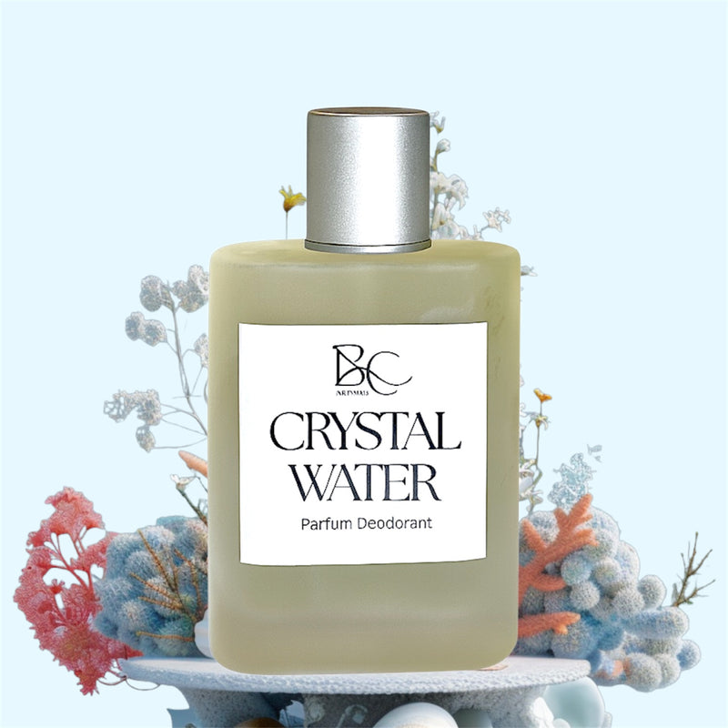 Bubble Clinic Crystal Water deodorant perfume bottle with decorative coral styling