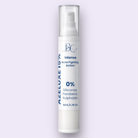Azeluxe 15% Azelaic Acid Acne Treatment Serum by BC Cosmeceuticals in White Airless Pump Bottle