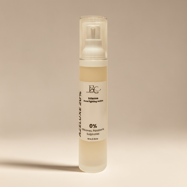 azelaic acid Skincare bottle with pump dispenser on a light beige background representing best Australian acne and rosacea skincare.