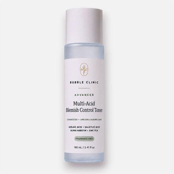 Bubble Clinic Azelaic Acid Toner Australia with AHA, BHA and alpha arbutin, 160 mL front-facing bottle for congested and uneven-looking skin
