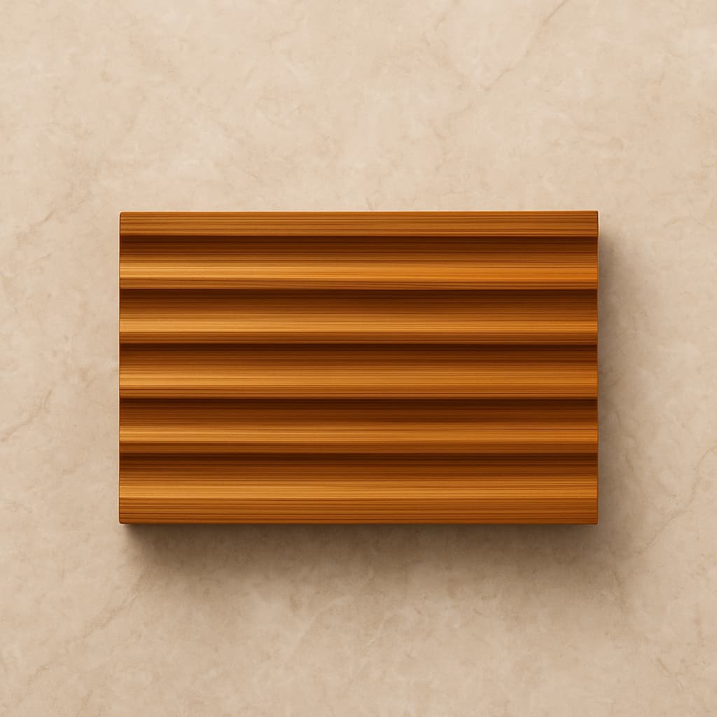 natural bamboo soap dish on clean beige background.