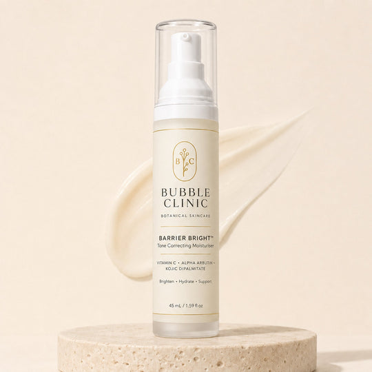 Bubble Clinic Barrier Bright Tone Correcting Moisturiser in a 45 mL airless bottle