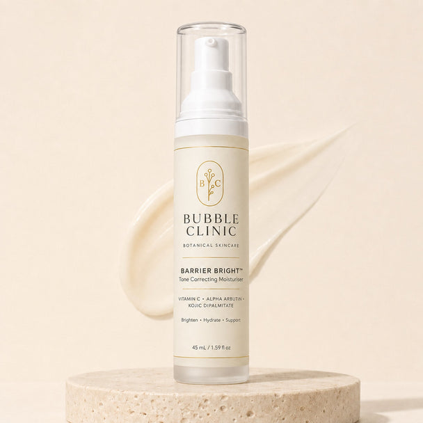 Bubble Clinic Barrier Bright Tone Correcting Moisturiser in a 45 mL airless bottle