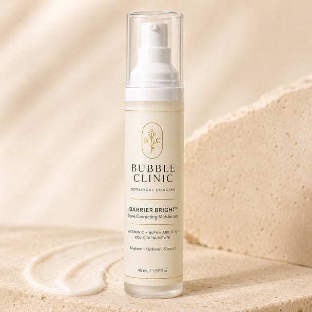 Close-up of Bubble Clinic Barrier Bright moisturiser with Vitamin C, alpha arbutin and kojic dipalmitate