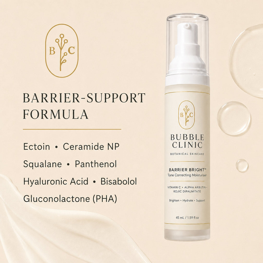 Barrier Bright barrier-support formula with ectoin, ceramide NP, squalane, panthenol and PHA