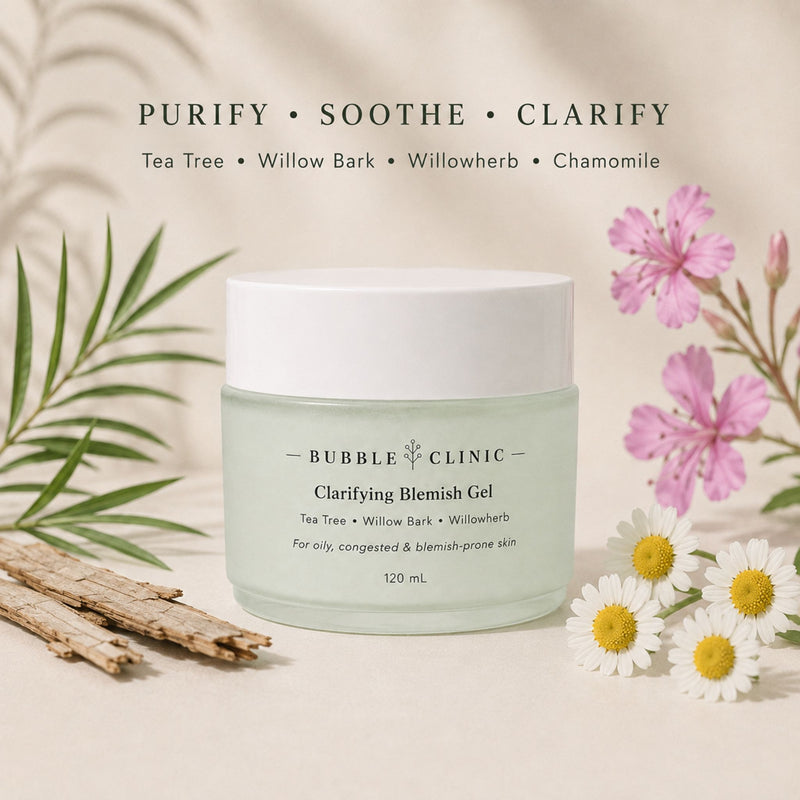 Botanical clarifying formula with tea tree, willowherb, chamomile and white willow bark for breakout-prone skin
