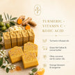 Turmeric Vitamin C Kojic Acid soap ingredients including turmeric-infused oils, tallow, cocoa butter and botanical oils