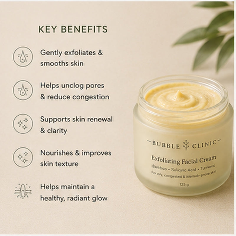 Bamboo and salicylic acid exfoliating facial cream benefits for pores congestion and skin texture