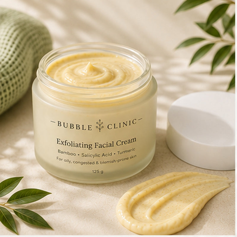 Exfoliating facial cream with bamboo salicylic acid and turmeric in 125 g jar