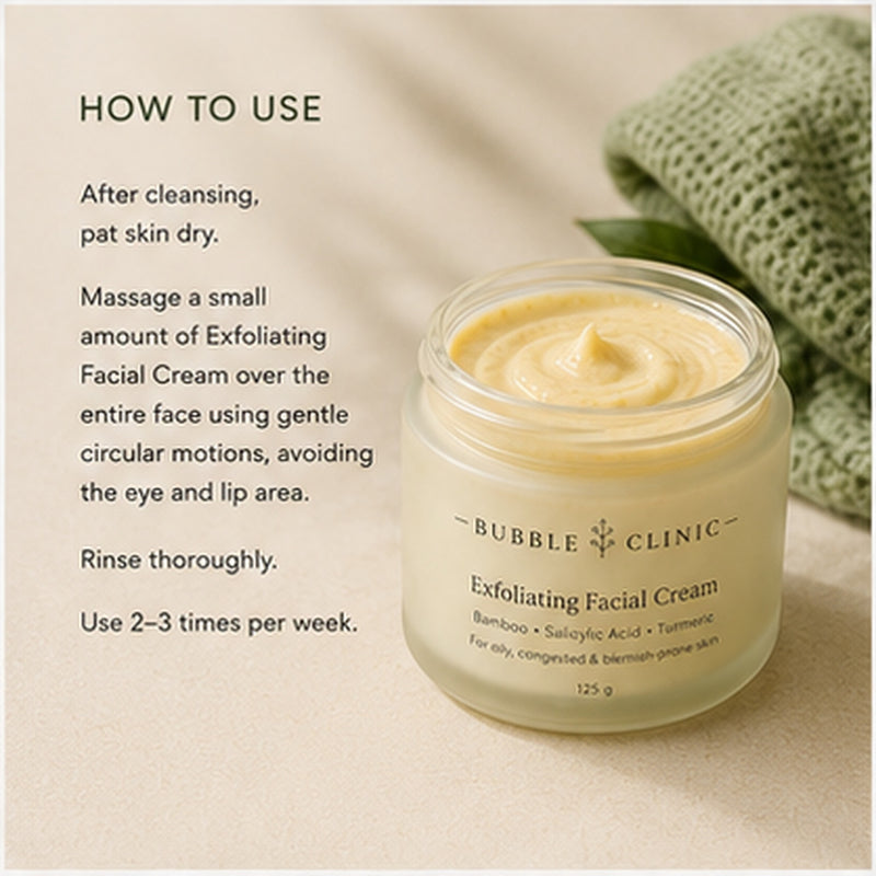 How to use exfoliating facial cream with bamboo and salicylic acid two to three times weekly