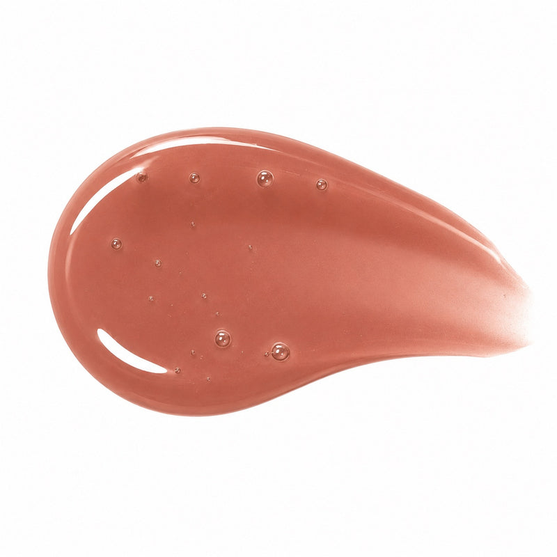 Nude Rose hydrating tinted lip oil swatch in warm rosy nude shade