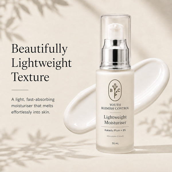 Lightweight moisturiser texture for oily and acne-prone skin with Kakadu Plum and vitamin B5