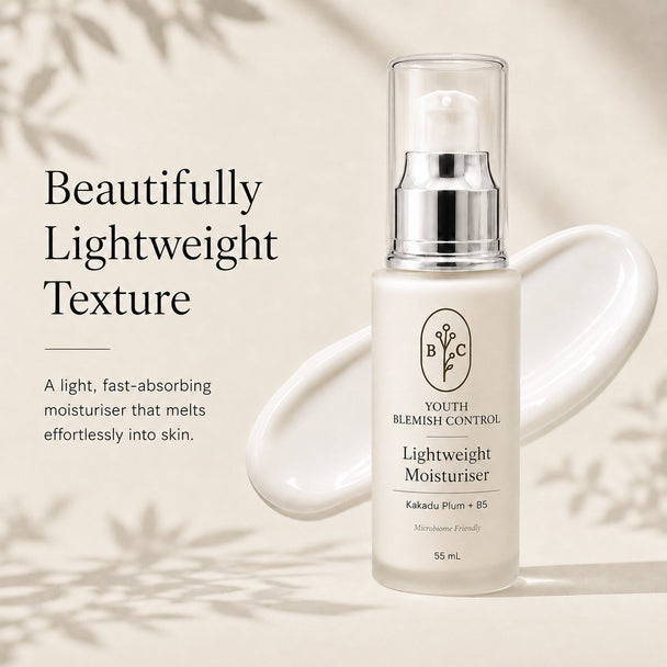 Lightweight moisturiser texture for oily and acne-prone skin – Bubble Clinic Youth Blemish Control Kakadu Plum + B5