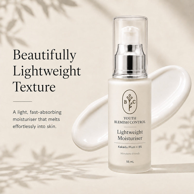 Lightweight moisturiser texture for oily and acne-prone skin – Bubble Clinic Youth Blemish Control Kakadu Plum + B5