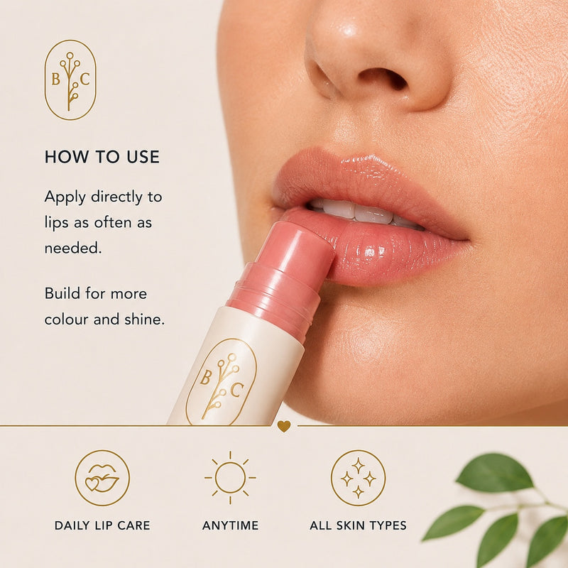 How to use Bubble Clinic tinted lip balm for moisturising sheer lip colour and everyday lip care