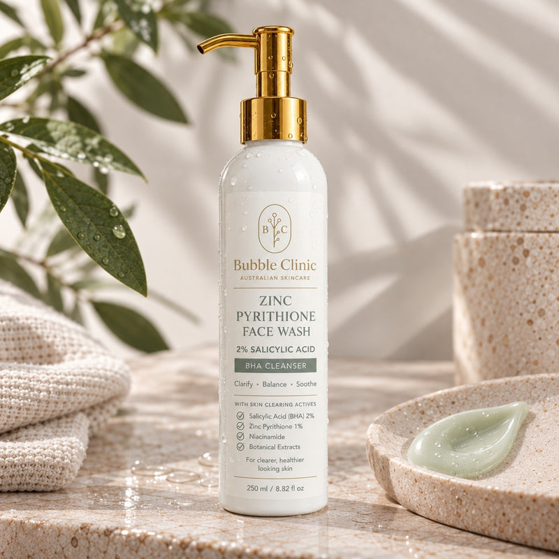 Fragrance-free Zinc Pyrithione Face Wash with pale sage creamy cleanser texture and 2% salicylic acid BHA