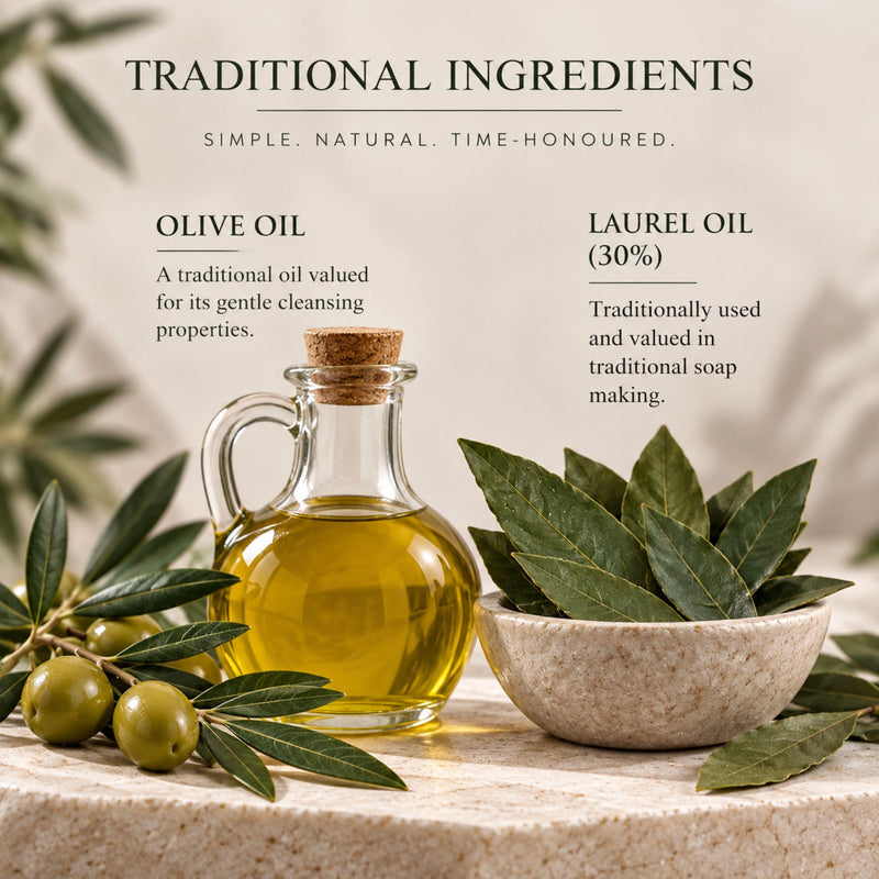 Olive oil and 30% laurel oil hero ingredients for traditional Lebanese soap