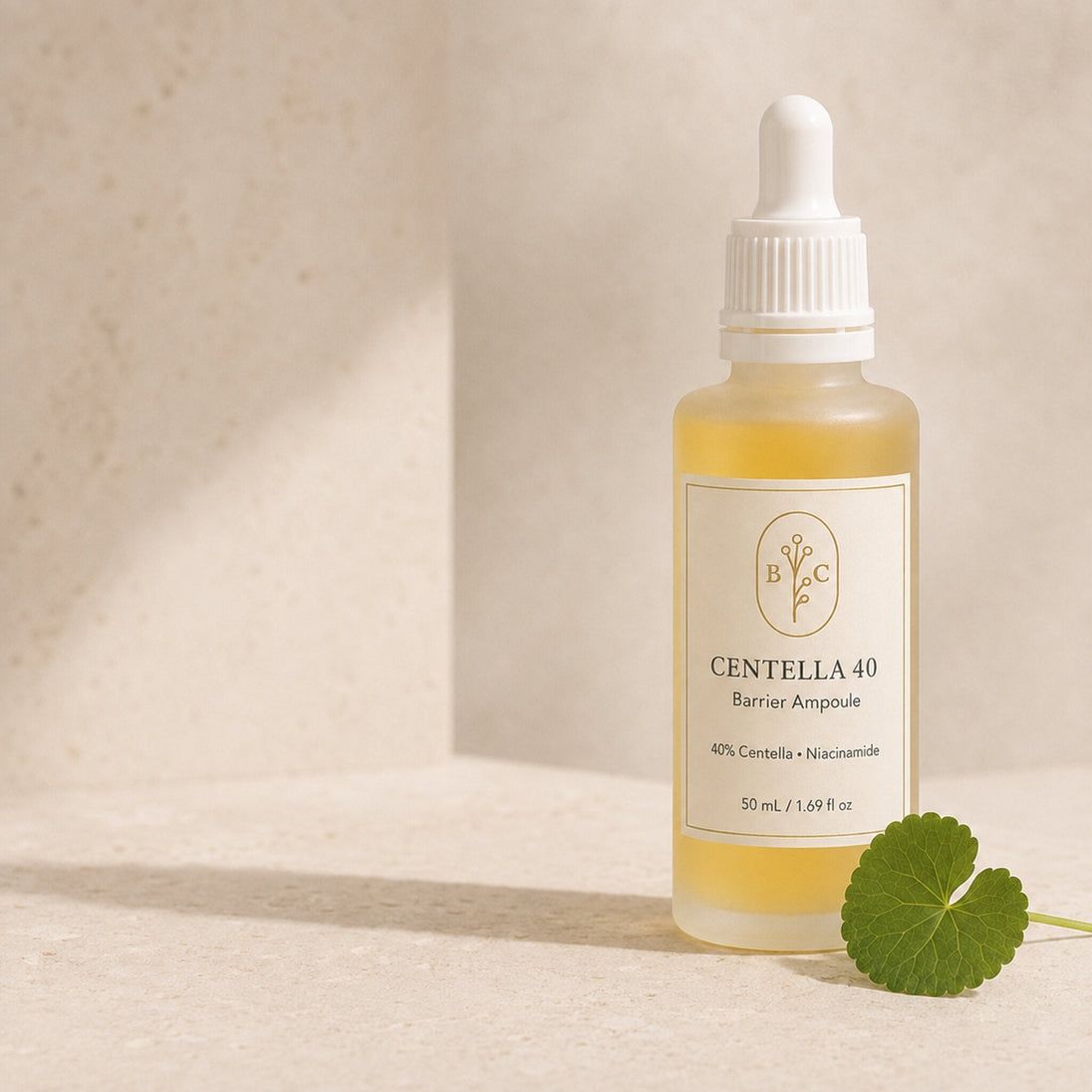 Centella 40% Barrier Ampoule frosted glass bottle and dropper detail