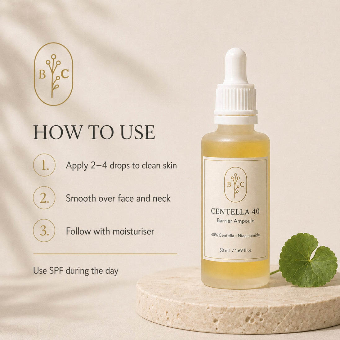 How to apply Centella 40% Barrier Ampoule before moisturiser