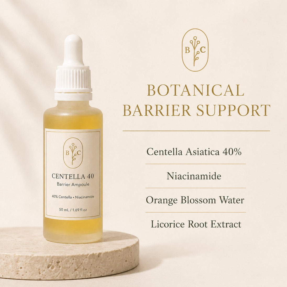 Centella 40% Ampoule ingredients including niacinamide and licorice root